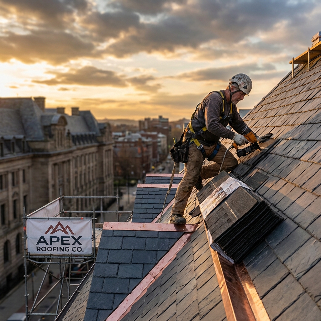 Expert roofer at work