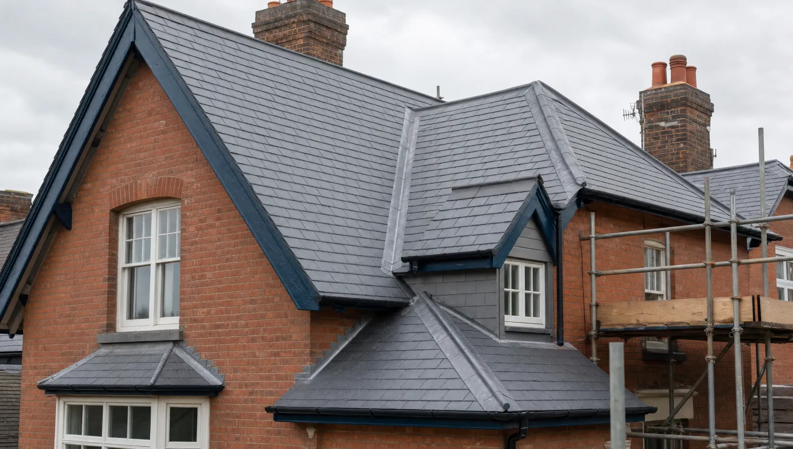 Slate roof and chimney flashing on a Worcester home