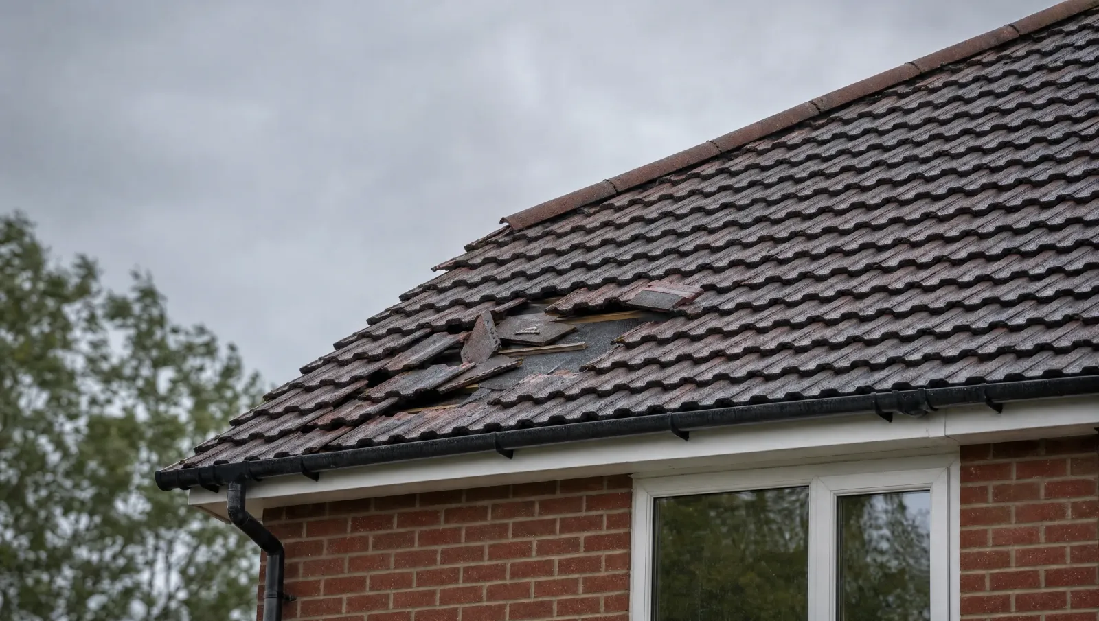 Tiled British roof after storm damage